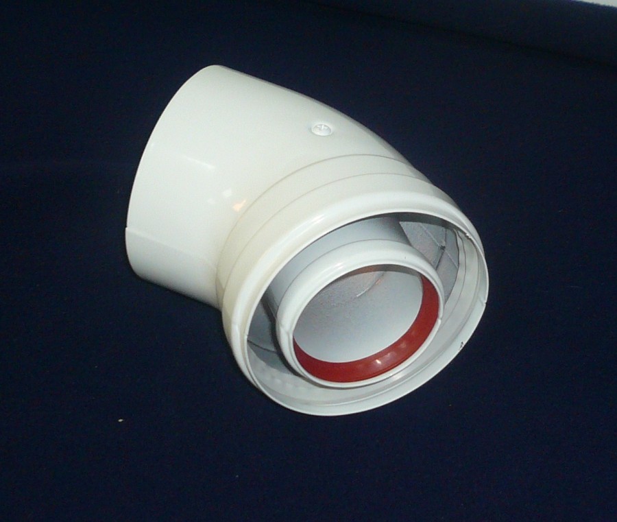 Codo 45 coaxial aluminio blanco de 80/110 mm