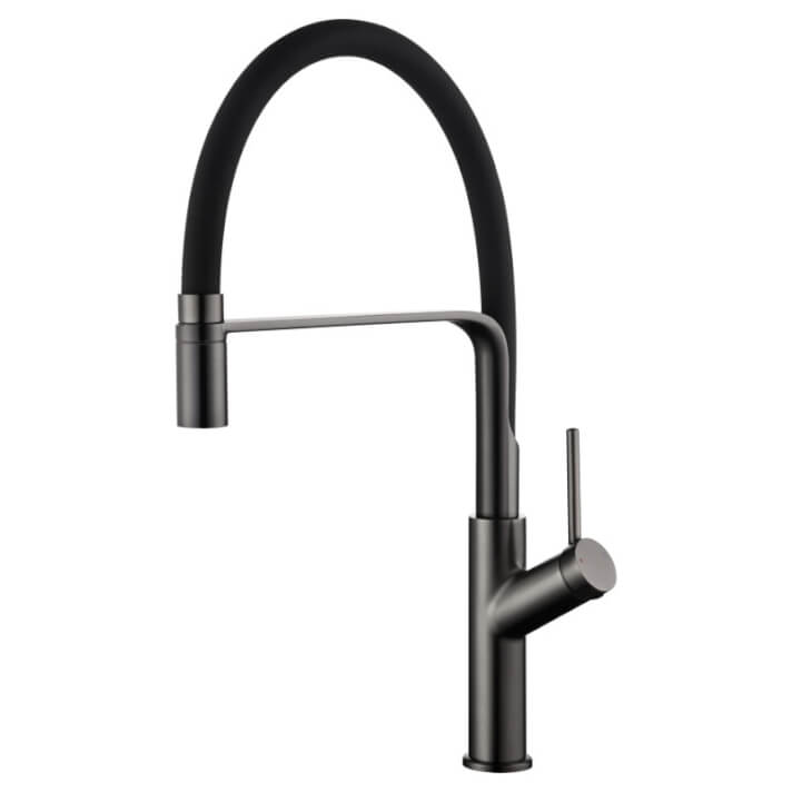 Grifo de cocina monomando de cao flexible con acabado negro mate y black gun metal Sena IMEX