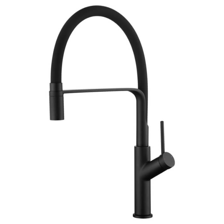 Grifo de cocina monomando de cao flexible con acabado de latn negro Sena IMEX