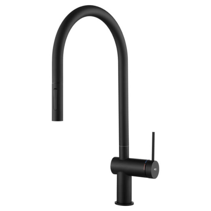 Grifo de cocina monomando extrable con difusor doble jet de acabado negro mate Berna IMEX