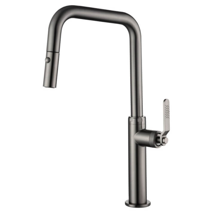 Grifo de cocina monomando extrable con difusor doble jet de acabado black gun metal Niza IMEX