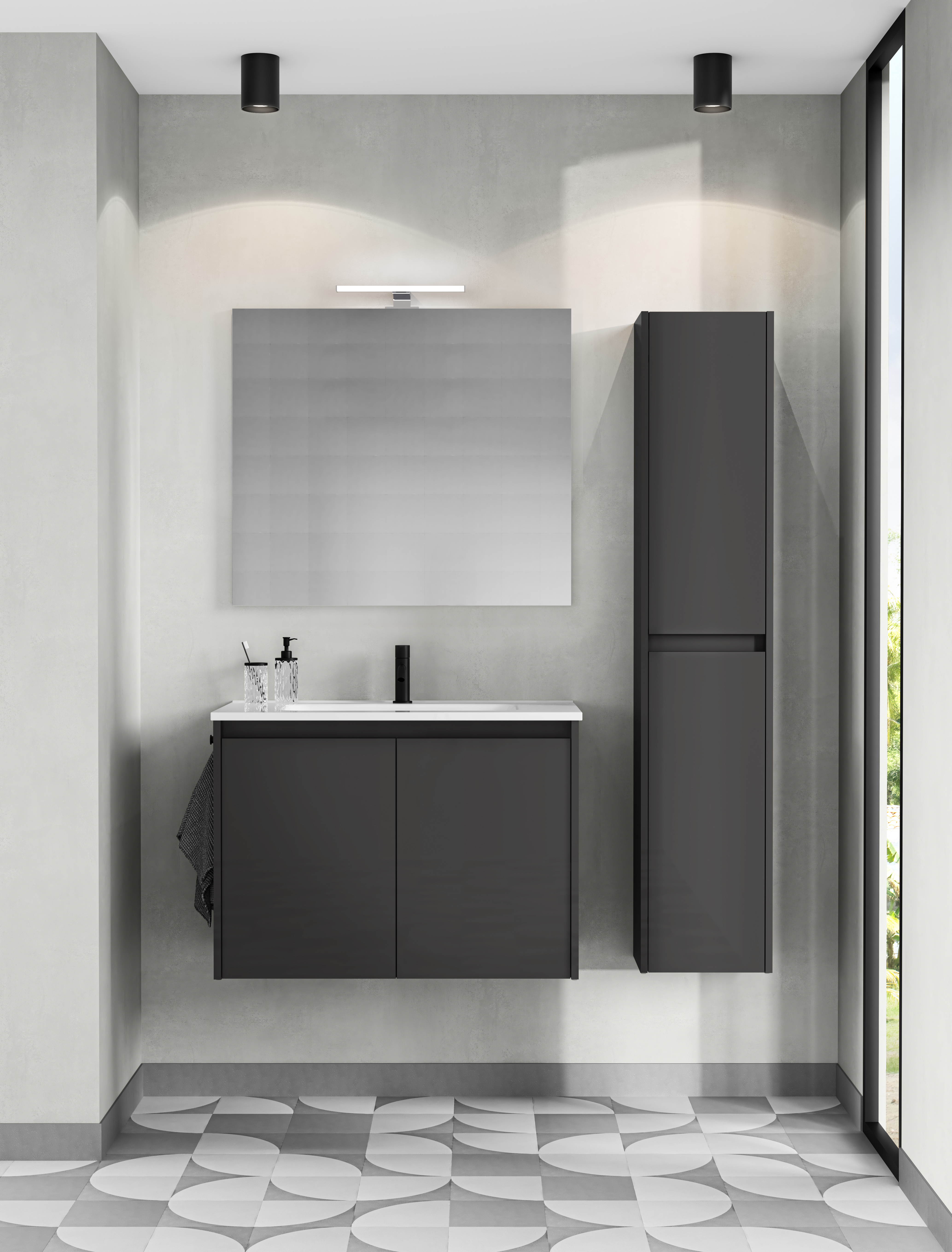 Conjunto mueble de lavabo SANSA con dos puertas 80 cm