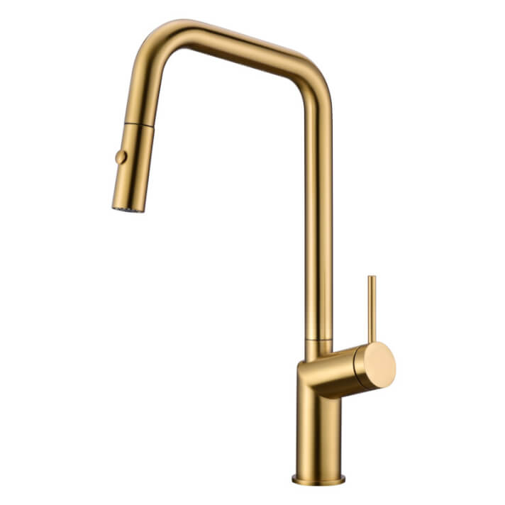 Grifo de cocina mdo extrable con difusor doble jet de acabado color oro cepillado Bonn IMEX
