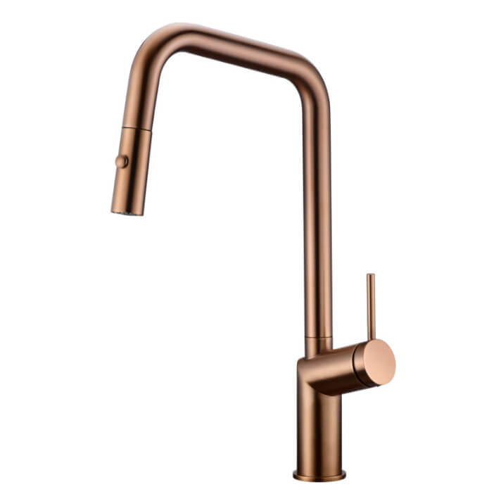 Grifo de cocina mdo extrable con difusor doble jet de acabado color oro rosa cepillado Bonn IMEX